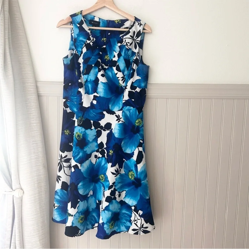 AB Studio Blue Floral A Line Mini Dress Size 10 - Picture 2 of 6